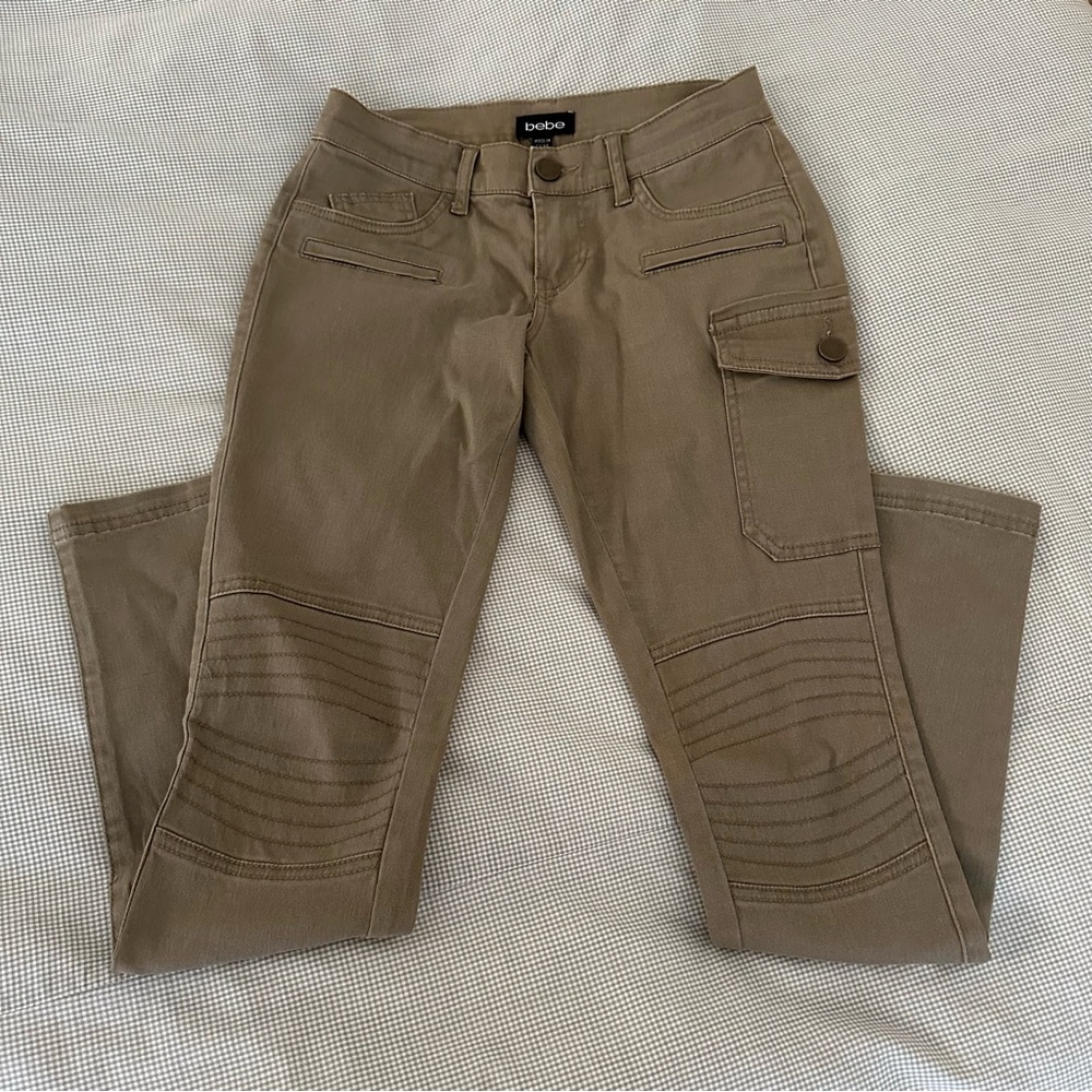Bebe Khaki Motorcycle Chino Pants-Worn 1x! Stretchy and Comfy, Size 2P